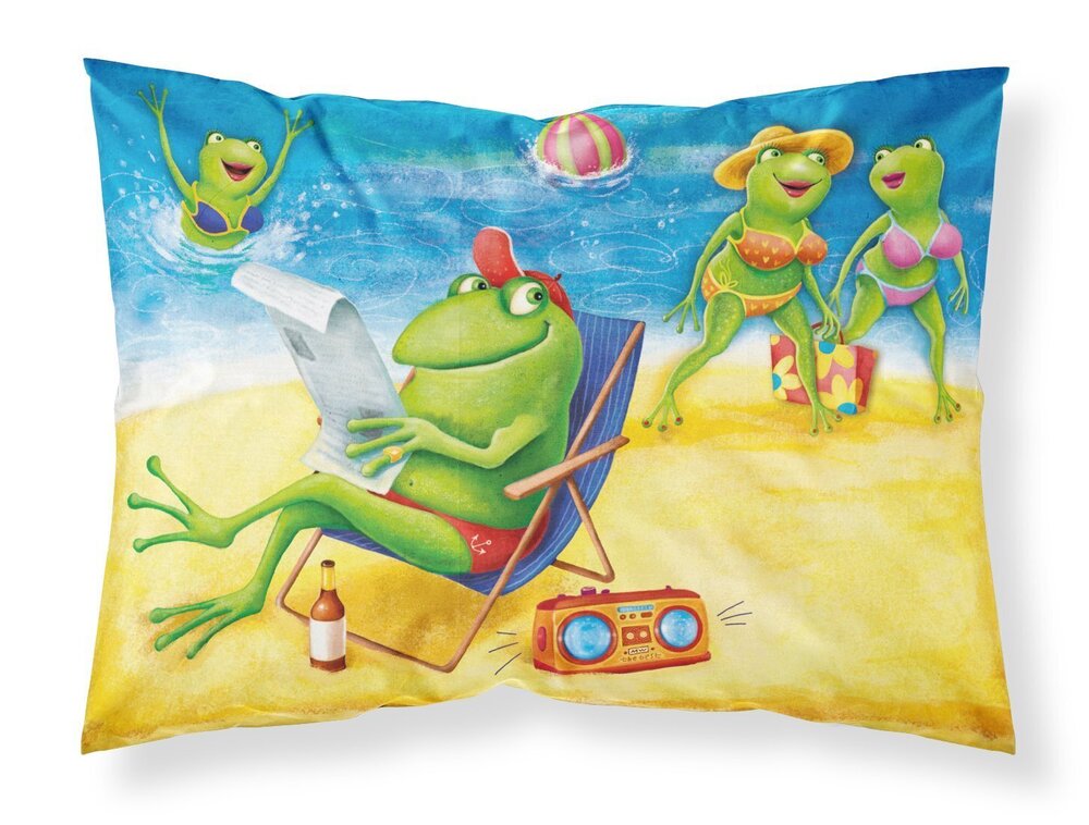 9867 APH0080PILLOWCASE Frogs on The Beach Fabric Standard Pillowcase